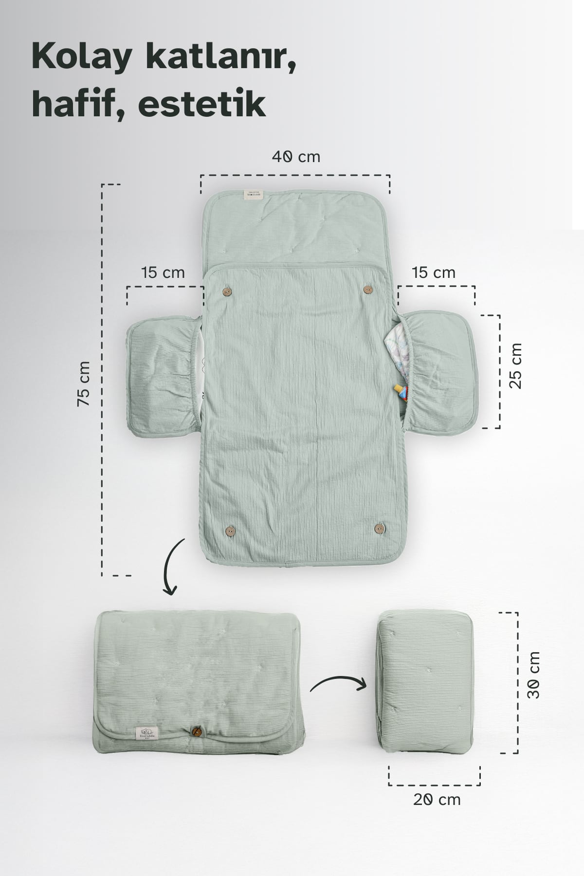 Ecocuddle Baby Organizer Cepli Pamuklu Alt Açma Matı